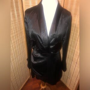 Satin Effect Long Sleeve Ruched Little Black Dress size S